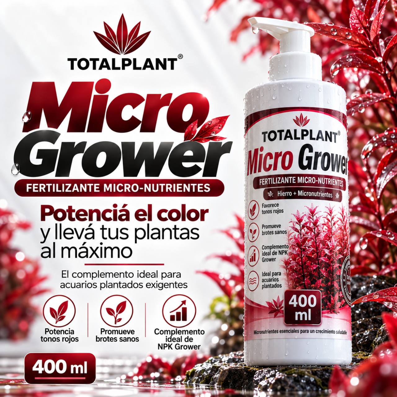 Totalplant Micro Grower, fertilizante con hierro y micronutrientes para acuarios plantados. Presentación de 400 ml.