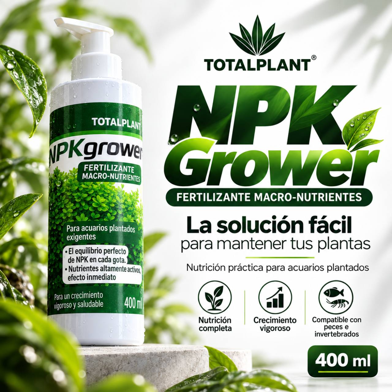 Totalplant NPK Grower, fertilizante de macronutrientes para acuarios plantados. Presentación de 400 ml.