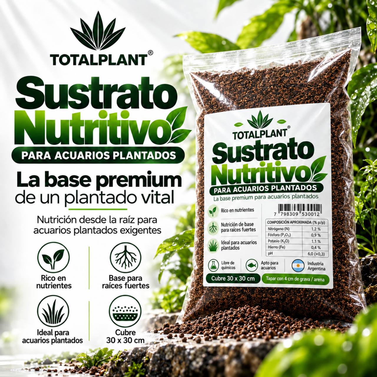 Totalplant Sustrato Nutritivo para plantas acuáticas, en bolsa.